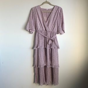 Floral Pleated Ruffle Midi Dress